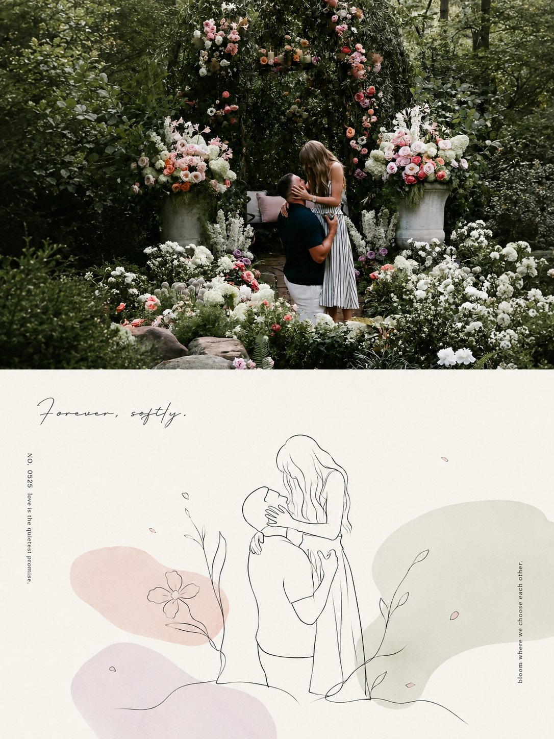 写真と線画、有機的な淡い色面を組み合わせたポスターの作例